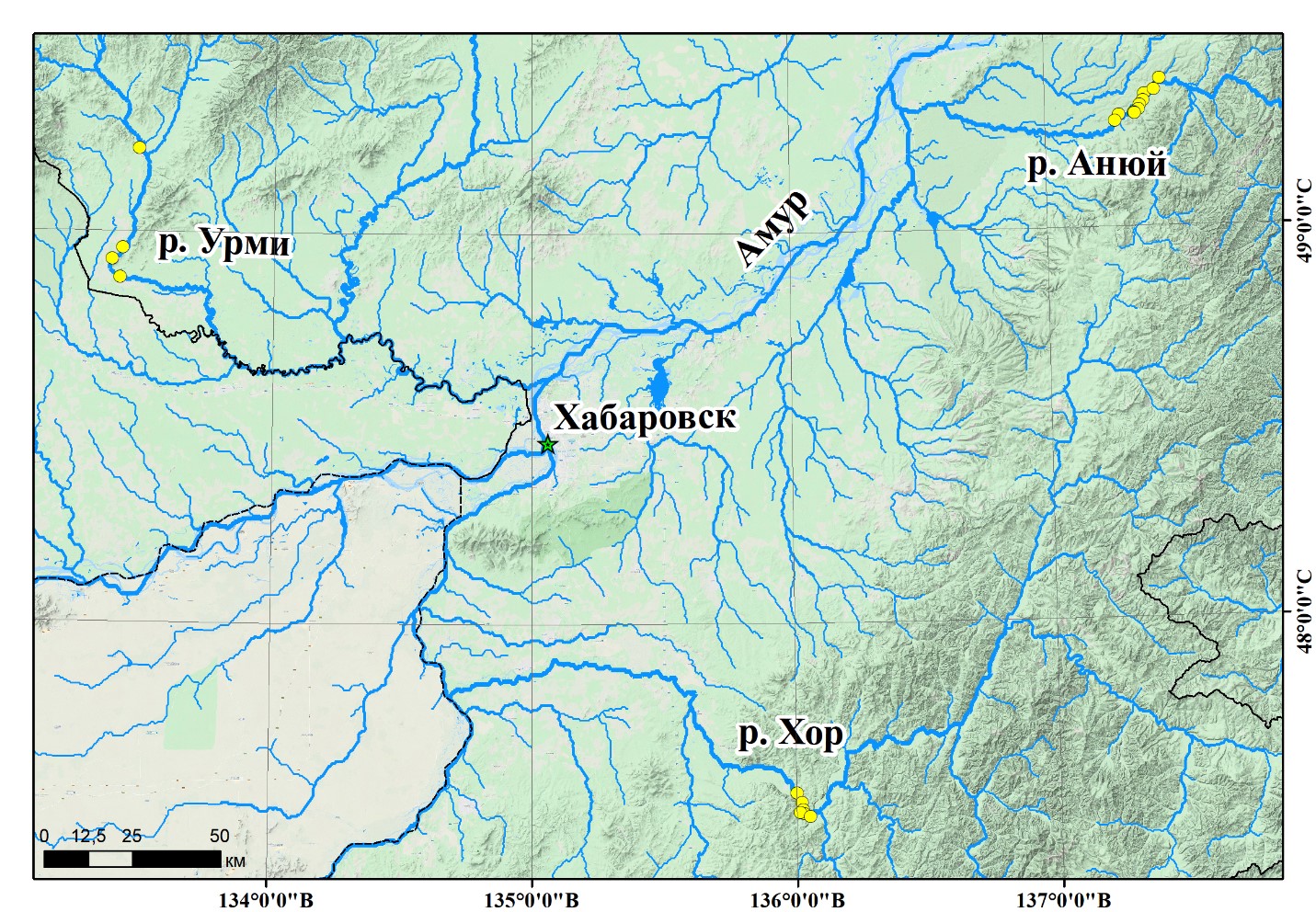 Река большой Анюй на карте